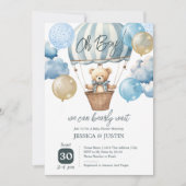 Teddy Bear Hot Air Ballon Babydusche Einladung (Vorderseite)