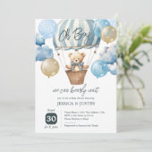 Teddy Bear Hot Air Ballon Babydusche Einladung (Stehend Vorderseite)