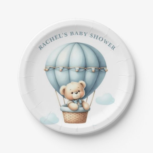 Teddy Bear Hot Air Ballon Babydusche Papierplatte Pappteller (Vorderseite)
