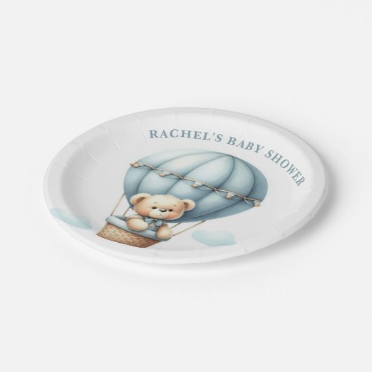 Teddy Bear Hot Air Ballon Babydusche Papierplatte Pappteller (Schrägansicht)