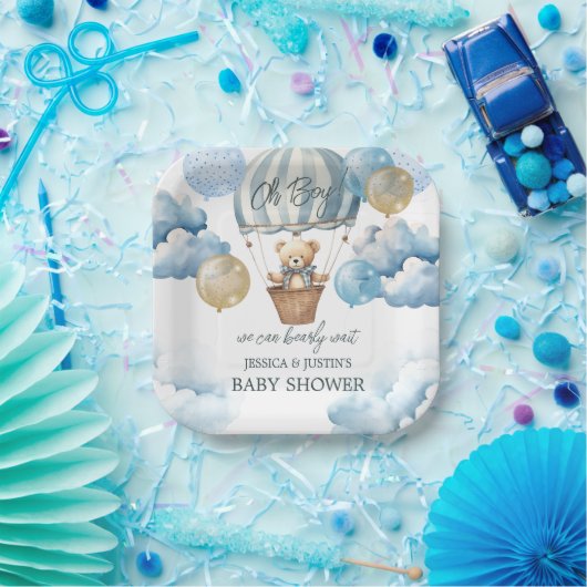 Teddy Bear Hot Air Ballon Babydusche Pappteller (Party)