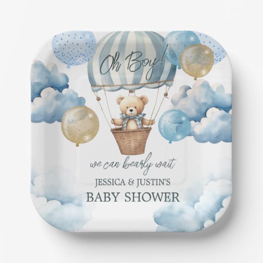 Teddy Bear Hot Air Ballon Babydusche Pappteller (Vorderseite)