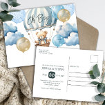 Teddy Bear Hot Air Ballon Babydusche Postkarte<br><div class="desc">Lieblich Teddy Bär Aquarellbilder in Bräunungen,  Braun und Blau. Super Baby Baby Dusche Thema. Aquarellwolken,  Ballons,  Heißluftballon und niedlicher Teddybär. Individuelle / personalisierte Babydusche. Verfügbar als digitaler Download. Suchen Sie in meiner Baby Dusche Kategorie im Shop nach passenden Artikeln.</div>