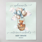 Teddy Bear Hot Air Ballon Babydusche Willkommen Poster (Vorne)