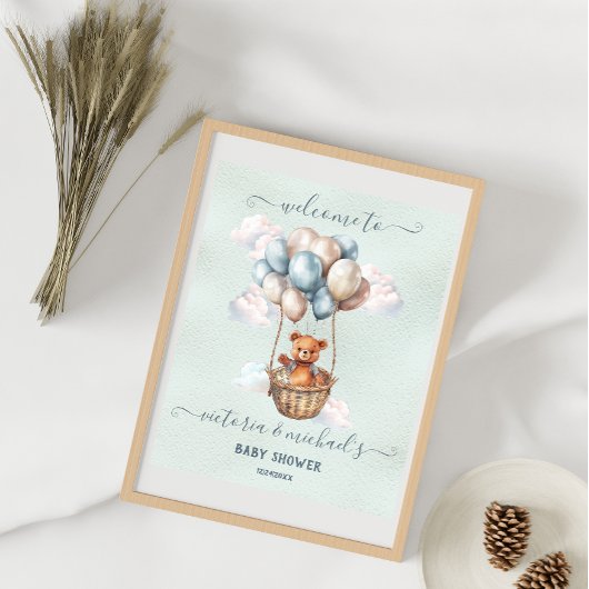 Teddy Bear Hot Air Ballon Babydusche Willkommen Poster