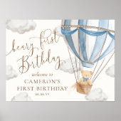 Teddy Bear Hot Air Ballon Bary First Birthday Poster (Vorne)