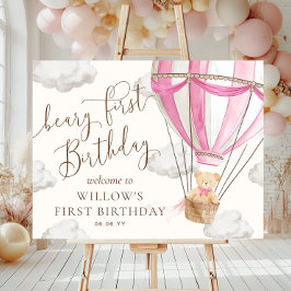 Teddy Bear Hot Air Ballon Bary First Birthday Poster