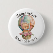 Teddy Bear Hot Air Ballon Blue Baby Dusche Button (Vorderseite)