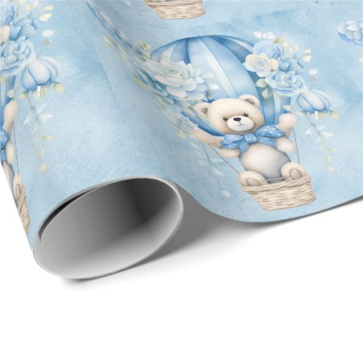 Teddy Bear Hot Air Ballon Boy Baby Dusche Geschenkpapier (Rolleneckpunkt)