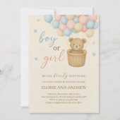 Teddy Bear Hot Air Ballon Gender Reveal Einladung (Vorderseite)