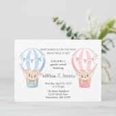 Teddy Bear Hot Air Ballon Gender Reveal Einladung (Stehend Vorderseite)