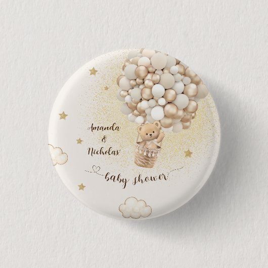 Teddy Bear Hot Air Ballon Gold Beige Button (Vorderseite)