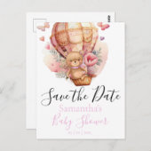 Teddy Bear Hot Air Ballon Weiß Datum Postkarte (Vorne/Hinten)