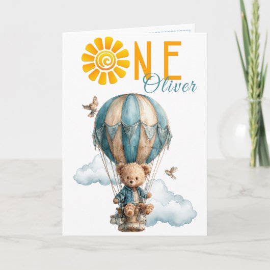 Teddy Bear Hot Air Balloon 1st Birthday Card Karte (Vorderseite)