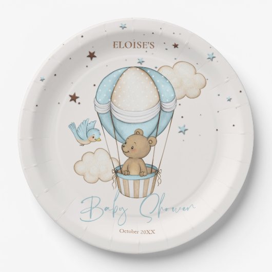 Teddy Bear Hot Balloon Babydusche warten Pappteller (Vorderseite)