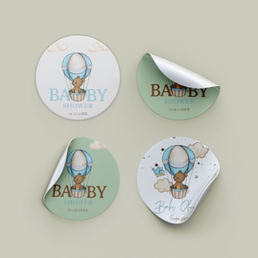 Teddy Bear Hot Balloon Babydusche warten Runder Aufkleber