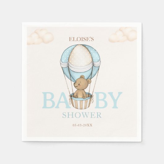 Teddy Bear Hot Balloon Babydusche warten Serviette (Vorderseite)