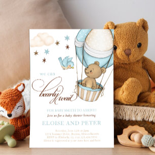Teddy Bear Hot Balloon Boy Bearly Wait Baby Dusche Einladung
