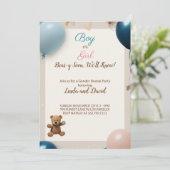 Teddy Bear Hot Balloons: Junge oder Girl Gender Re Einladung (Stehend Vorderseite)