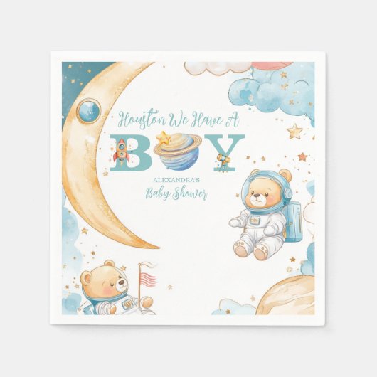 Teddy Bear Houston Wir haben einen Jungen im Weltr Serviette (Vorderseite)