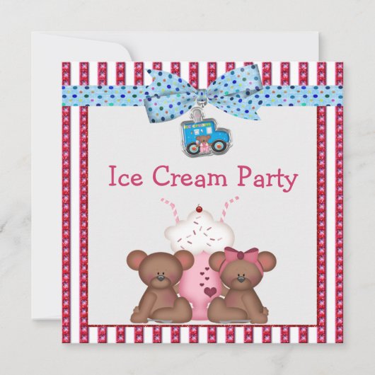 Teddy Bear Ice Creme Party Einladung (Vorderseite)