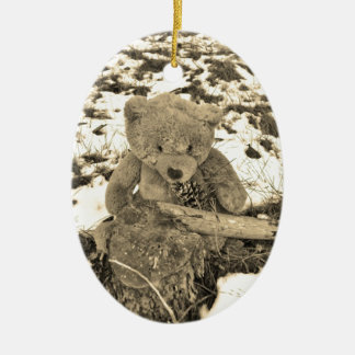 Teddy Bear im Holly-Sepia-Ton Keramik Ornament
