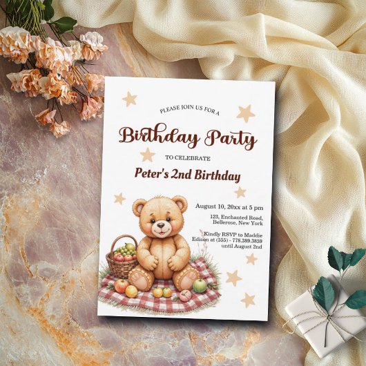 Teddy Bear im Picnic 2. Geburtstag Party Einladung