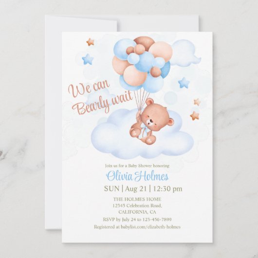Teddy Bear im Sky Baby Shower Einladung (Vorderseite)
