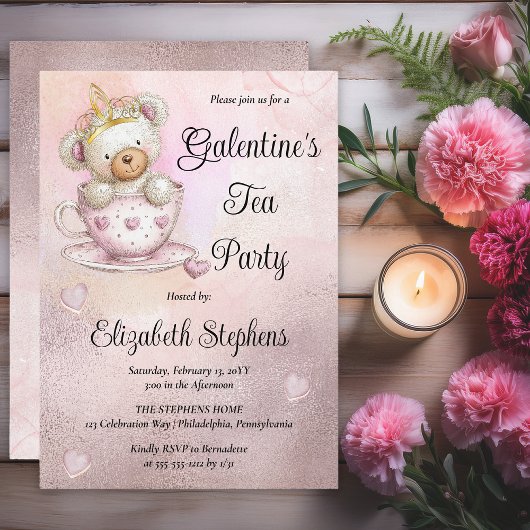Teddy Bear in a Teacup Galantine's Tea Party Einladung