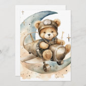 Teddy Bear in Airplane Geburtsankündigung (Vorne/Hinten)