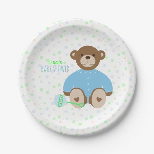Teddy Bear in Blue Baby Shower Paper Plakat verkle Pappteller (Vorderseite)