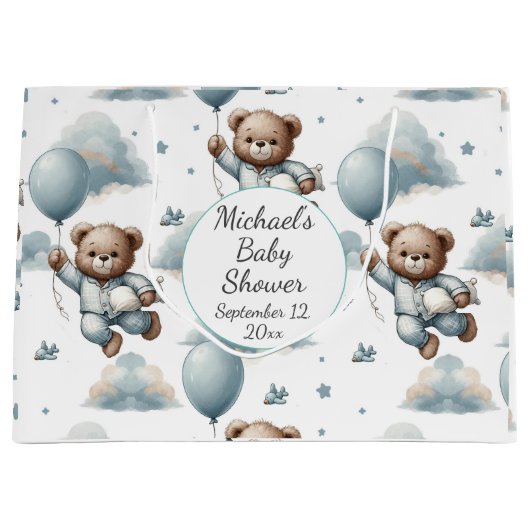 Teddy Bear in Blue Pajamas Baby Dusche Große Geschenktüte (Vorderseite)