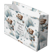 Teddy Bear in Blue Pajamas Baby Dusche Große Geschenktüte (Vorderseite Schrägansicht)