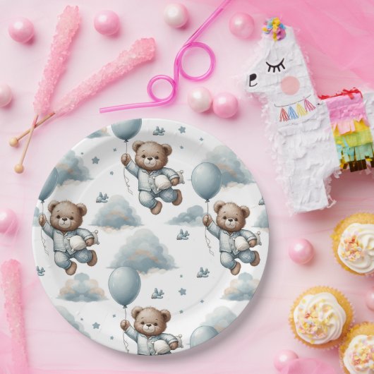 Teddy Bear in Blue Pajamas Pappteller (Party)