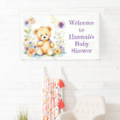 Teddy Bear in Blume Girl's Baby Shower Banner (Insitu)