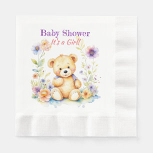 Teddy Bear in Blume Girl's Baby Shower Serviette