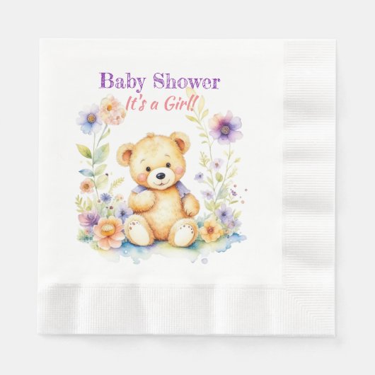 Teddy Bear in Blume Girl's Baby Shower Serviette (Vorderseite)