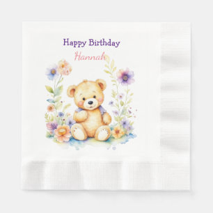 Teddy Bear in Blume Girls Geburtstagsparty Serviette