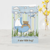 Teddy Bear in Buggy für Baby Karte (Gelbe Blume)