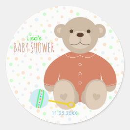 Teddy Bear in Coral Baby Shower Sticker gekleidet