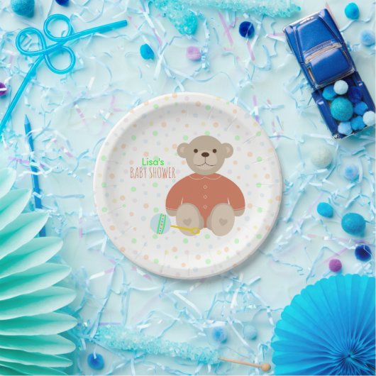 Teddy Bear in Coral Baby Shower verkleidet Pappteller (Party)