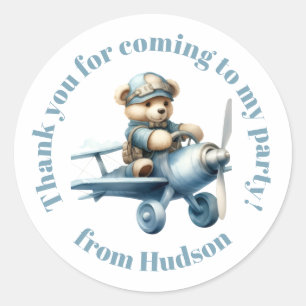 Teddy Bear in einem Flugzeug Runder Aufkleber