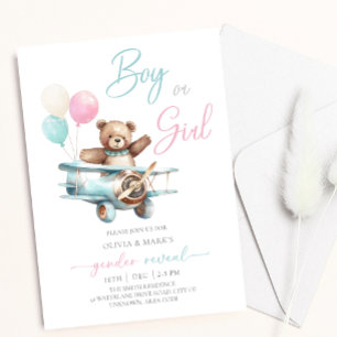 Teddy Bear in Flugzeug Baby Gender Reveal Einladung