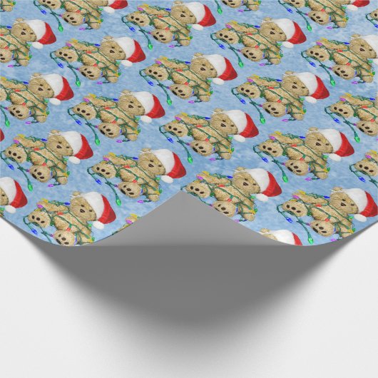Teddy Bear in getrübten Weihnachtsbeleuchtung Geschenkpapier (Ecke)