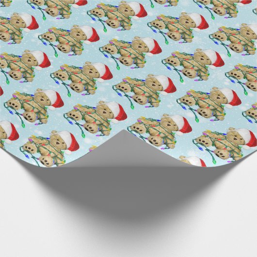 Teddy Bear in getrübten Weihnachtsbeleuchtung Geschenkpapier (Ecke)