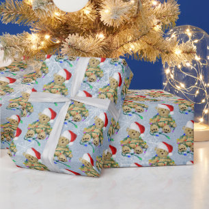 Teddy Bear in getrübten Weihnachtsbeleuchtung Geschenkpapier