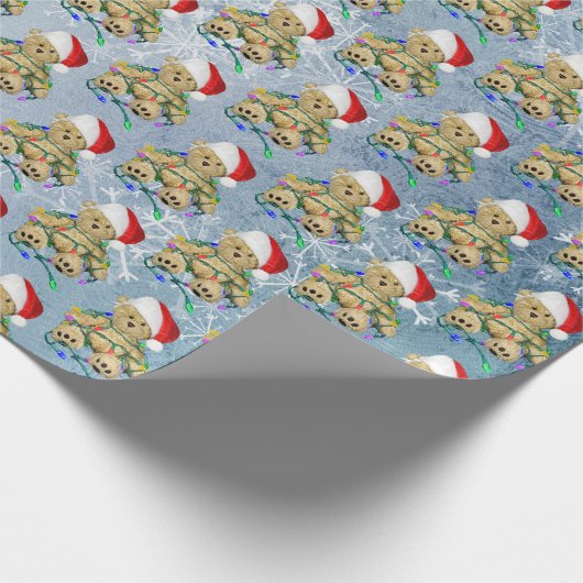 Teddy Bear in getrübten Weihnachtsbeleuchtung Geschenkpapier (Ecke)