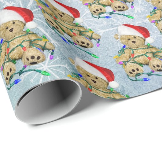 Teddy Bear in getrübten Weihnachtsbeleuchtung Geschenkpapier (Rolleneckpunkt)