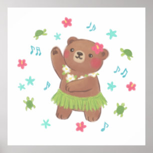 Teddy Bear in Hawaii Illustration Poster