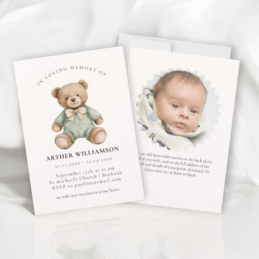 Teddy Bear "In Loving Memory" Child Memorial Card Einladung